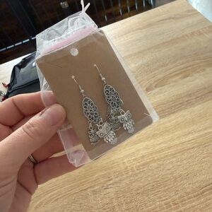 Filigree Floral Dangle Earrings in Silver handmade